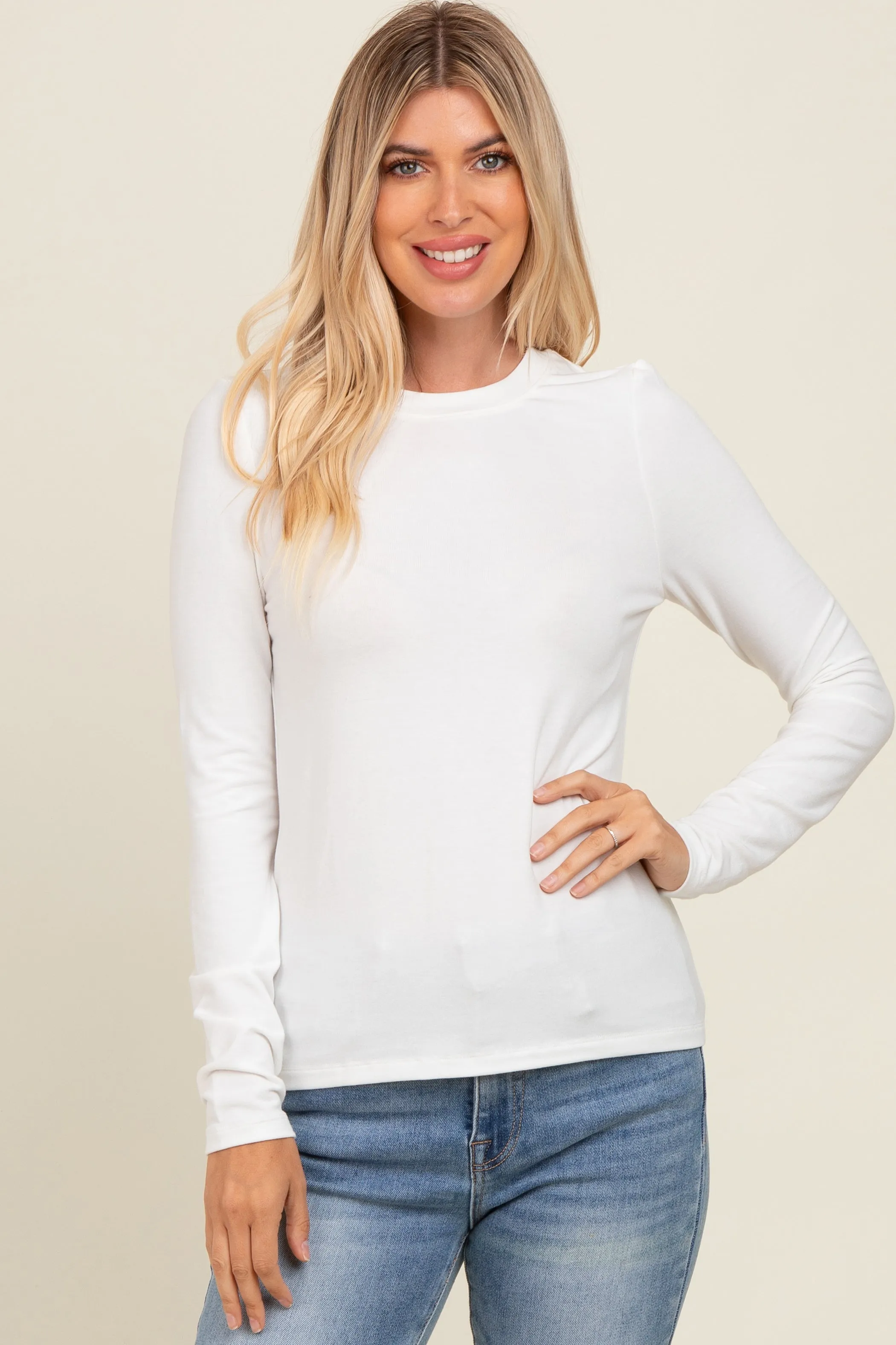 White Basic Fitted Maternity Long Sleeve Top sold by Pinkblush product image thumbnail 4