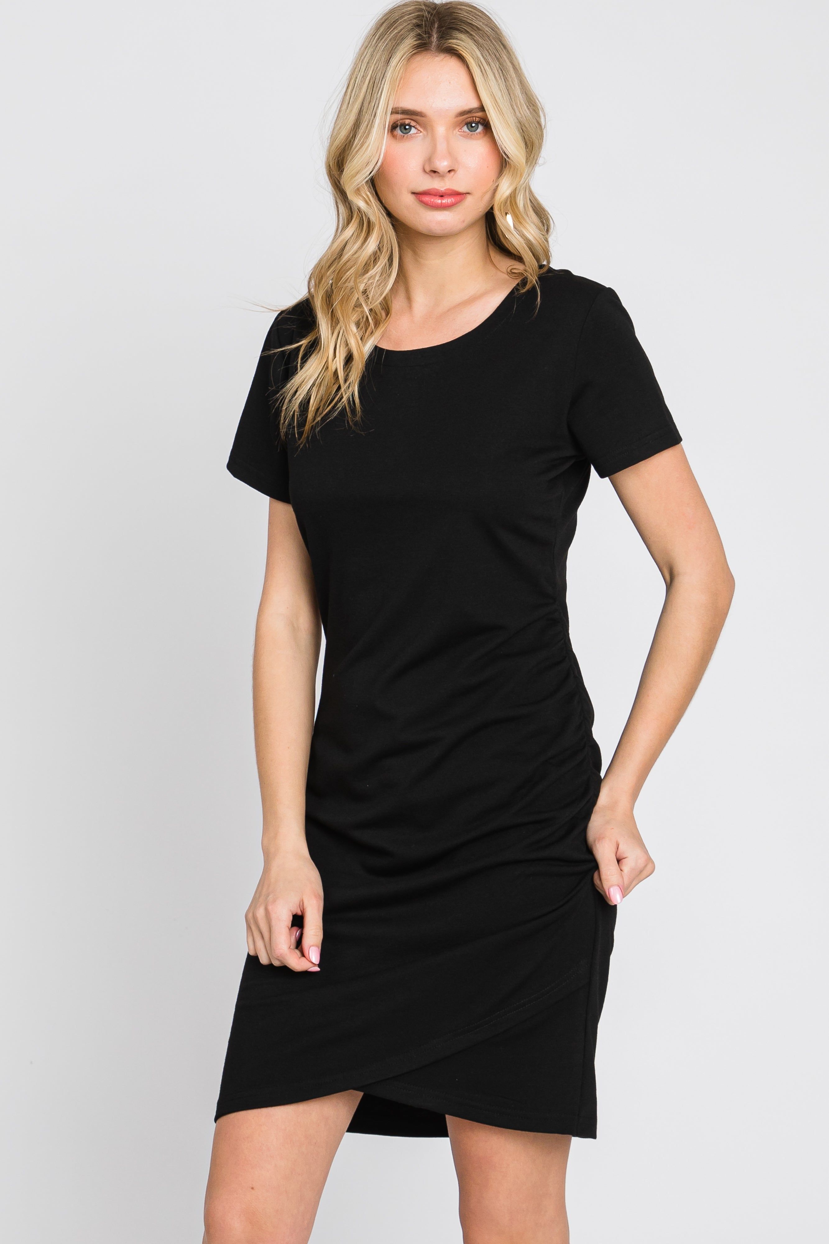 Black Short Sleeve Ruched Maternity Dress sold by Pinkblush product image thumbnail 5