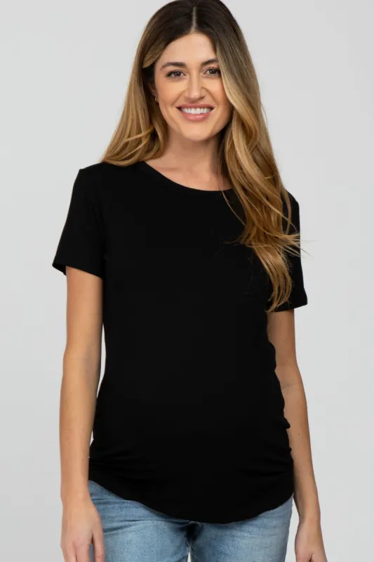 Black Basic Short Sleeve Maternity Top sold by Pinkblush