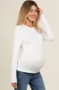 White Basic Fitted Maternity Long Sleeve Top sold by Pinkblush