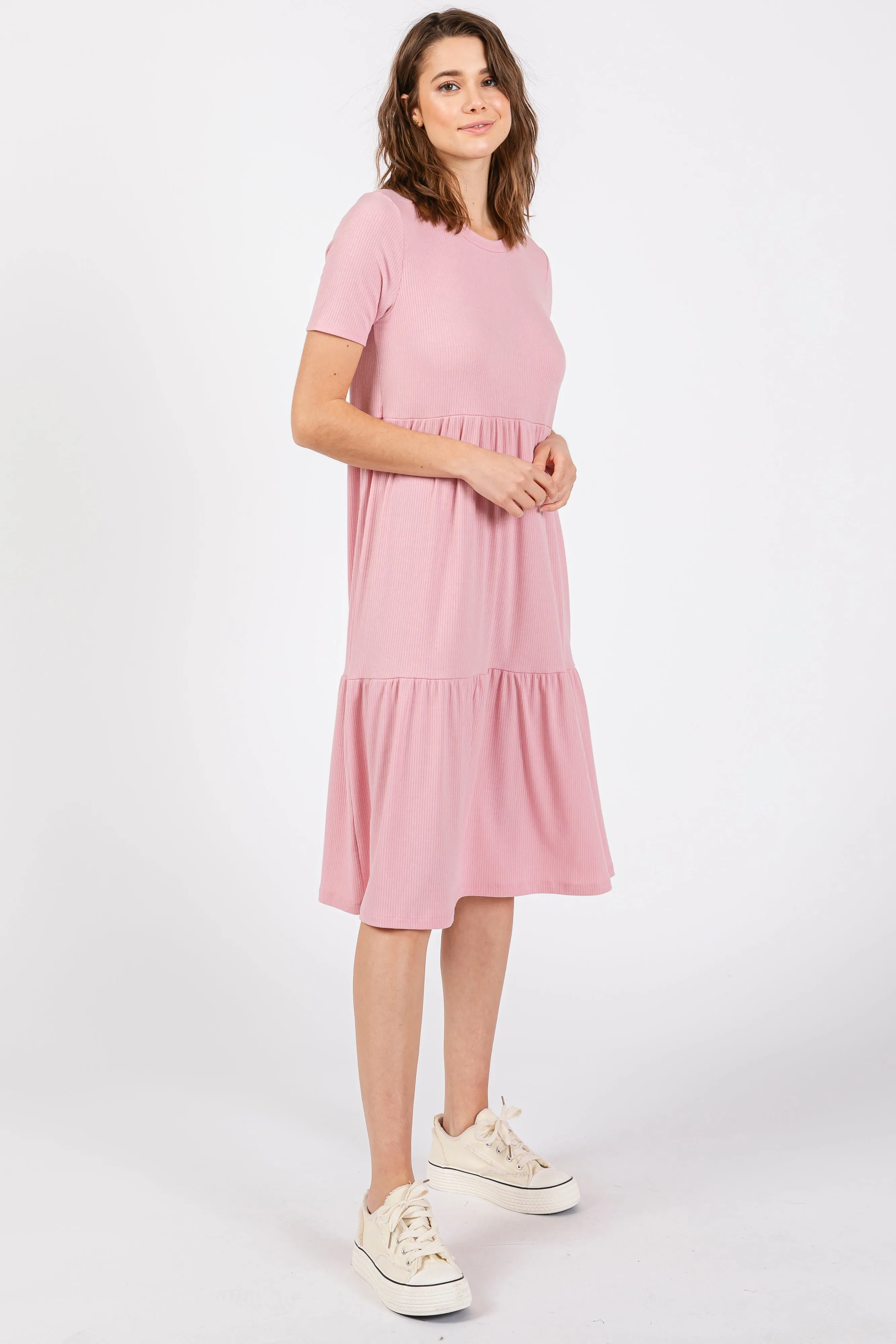 Pink Ribbed Tiered Midi Dress sold by Pinkblush product image thumbnail 2