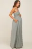 Light Olive Smocked Sleeveless Maternity Maxi Dress sold by Pinkblush
