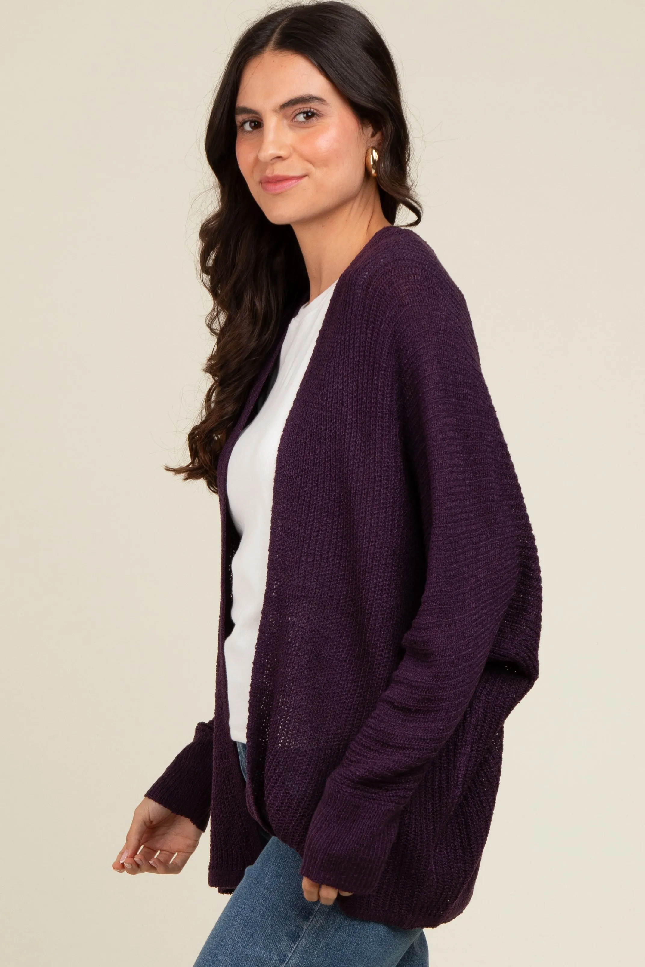 Plum Knit Open Front Cardigan sold by Pinkblush product image thumbnail 3
