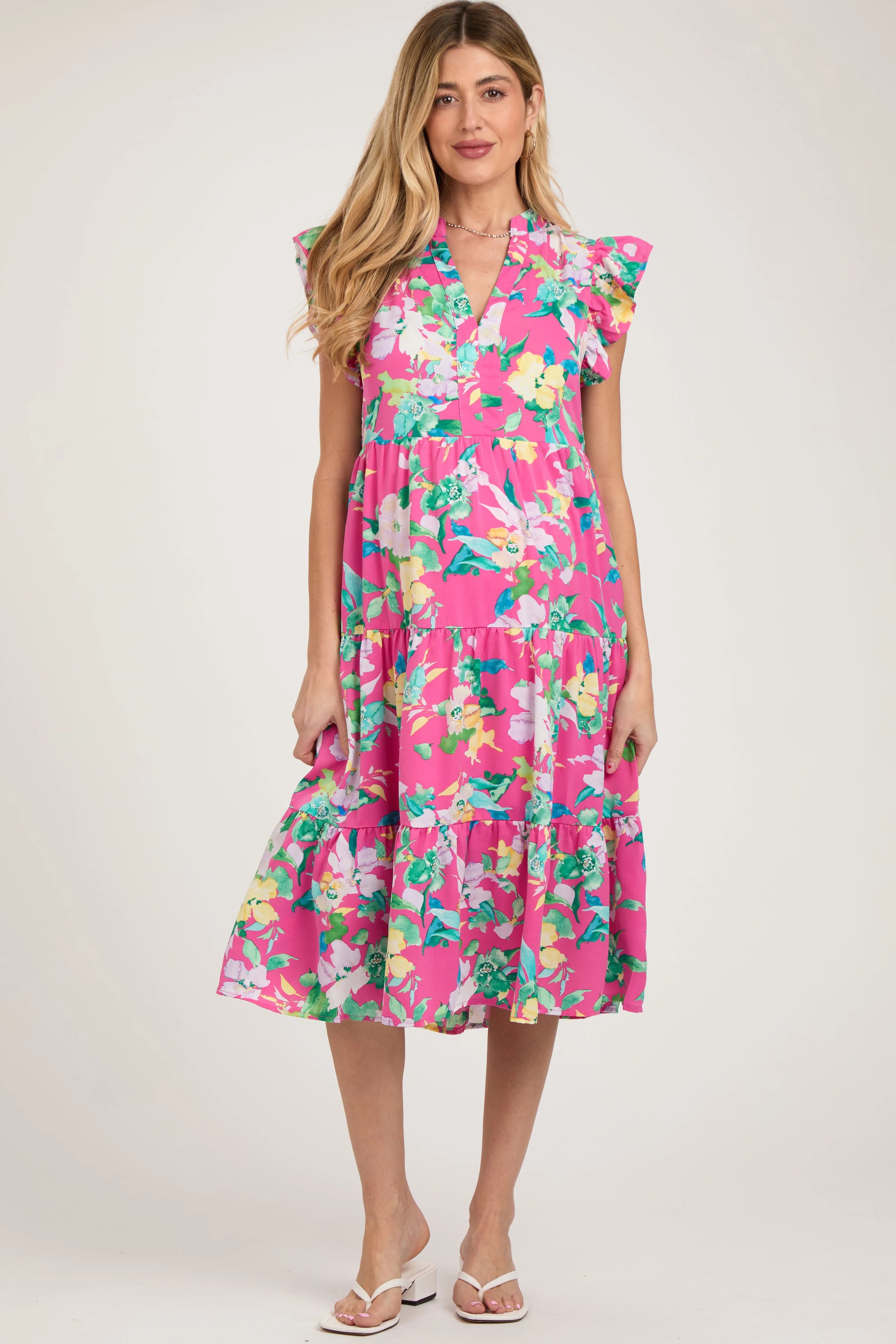 Fuchsia Floral Ruffle Tiered Maternity Dress sold by Pinkblush product image thumbnail 3