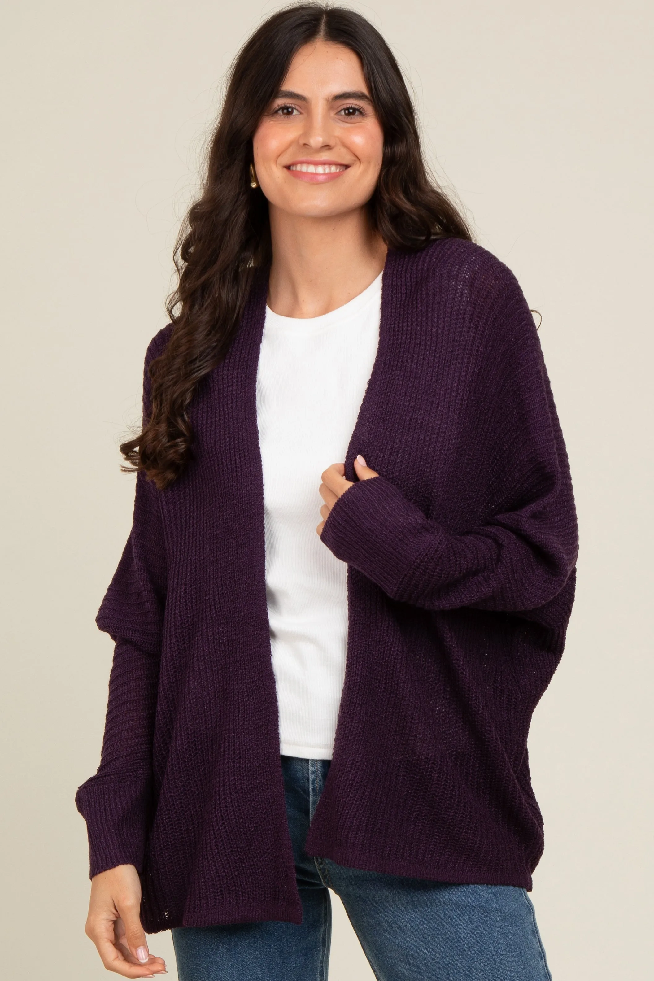 Plum Knit Open Front Cardigan sold by Pinkblush