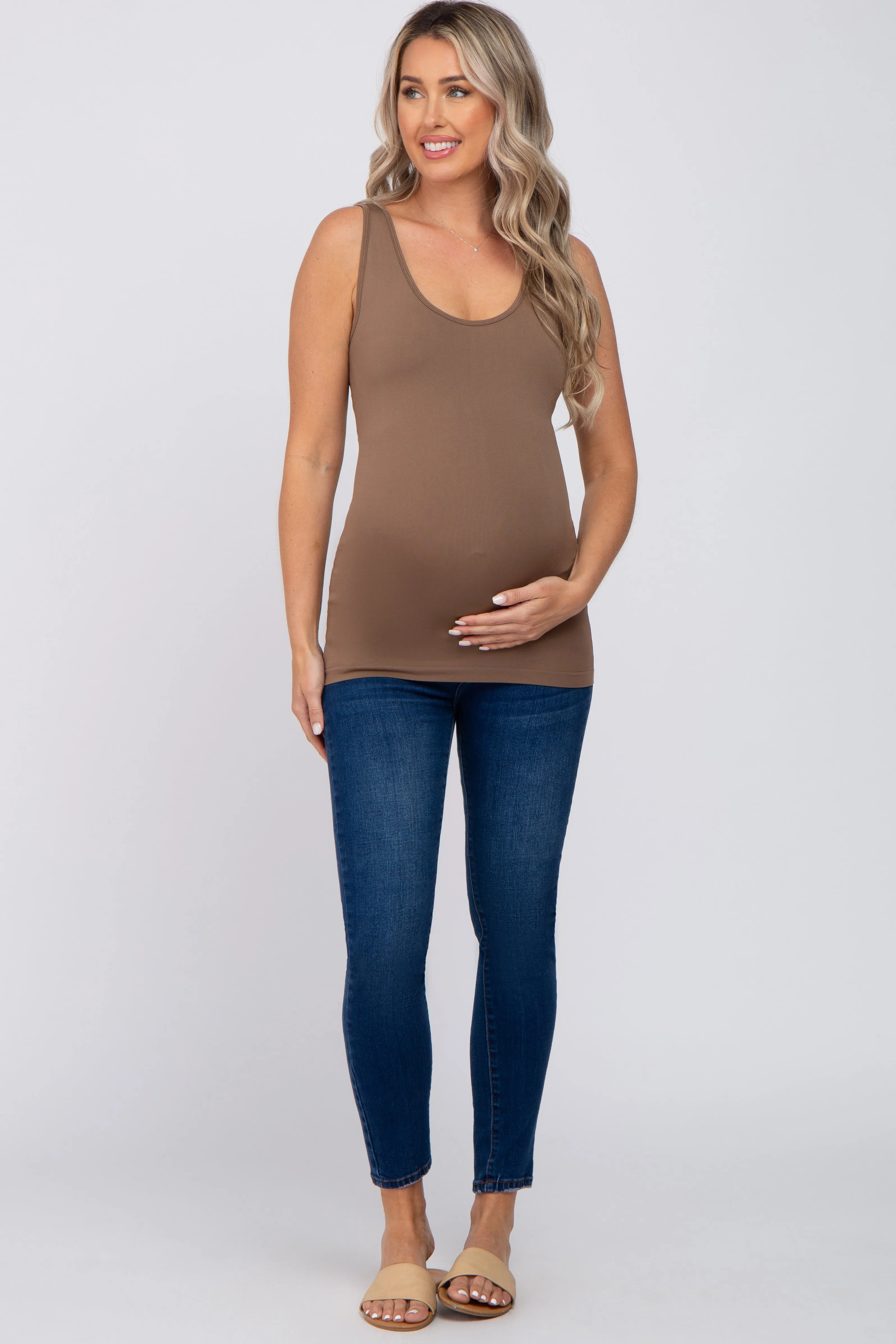 Mocha Seamless Maternity Fitted Tank Top sold by Pinkblush product image thumbnail 4