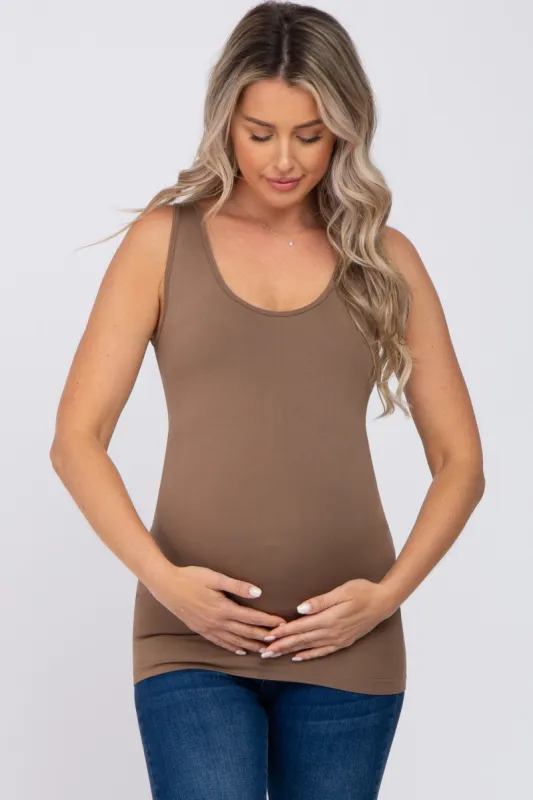 Mocha Seamless Maternity Fitted Tank Top sold by Pinkblush