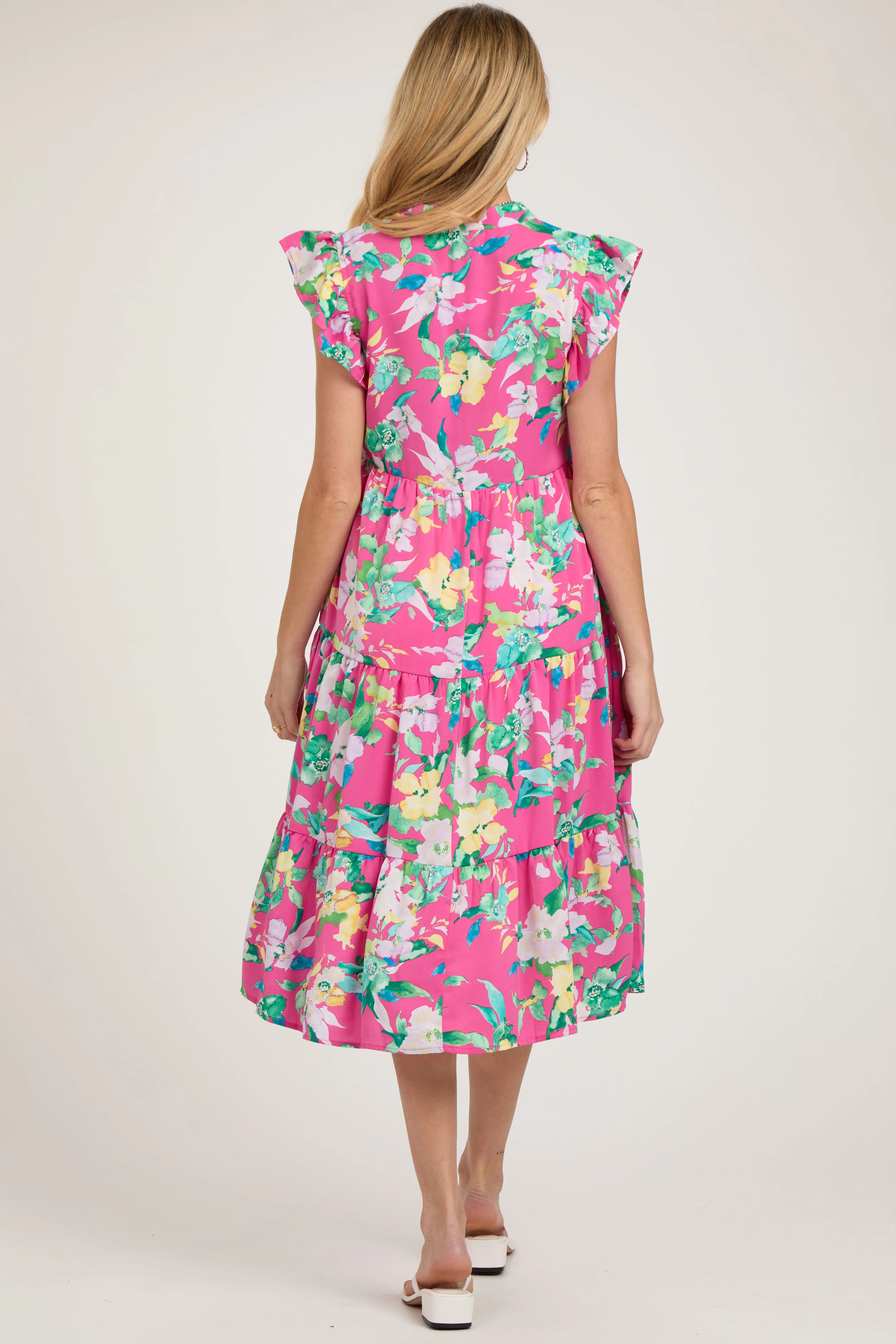 Fuchsia Floral Ruffle Tiered Maternity Dress sold by Pinkblush product image thumbnail 5