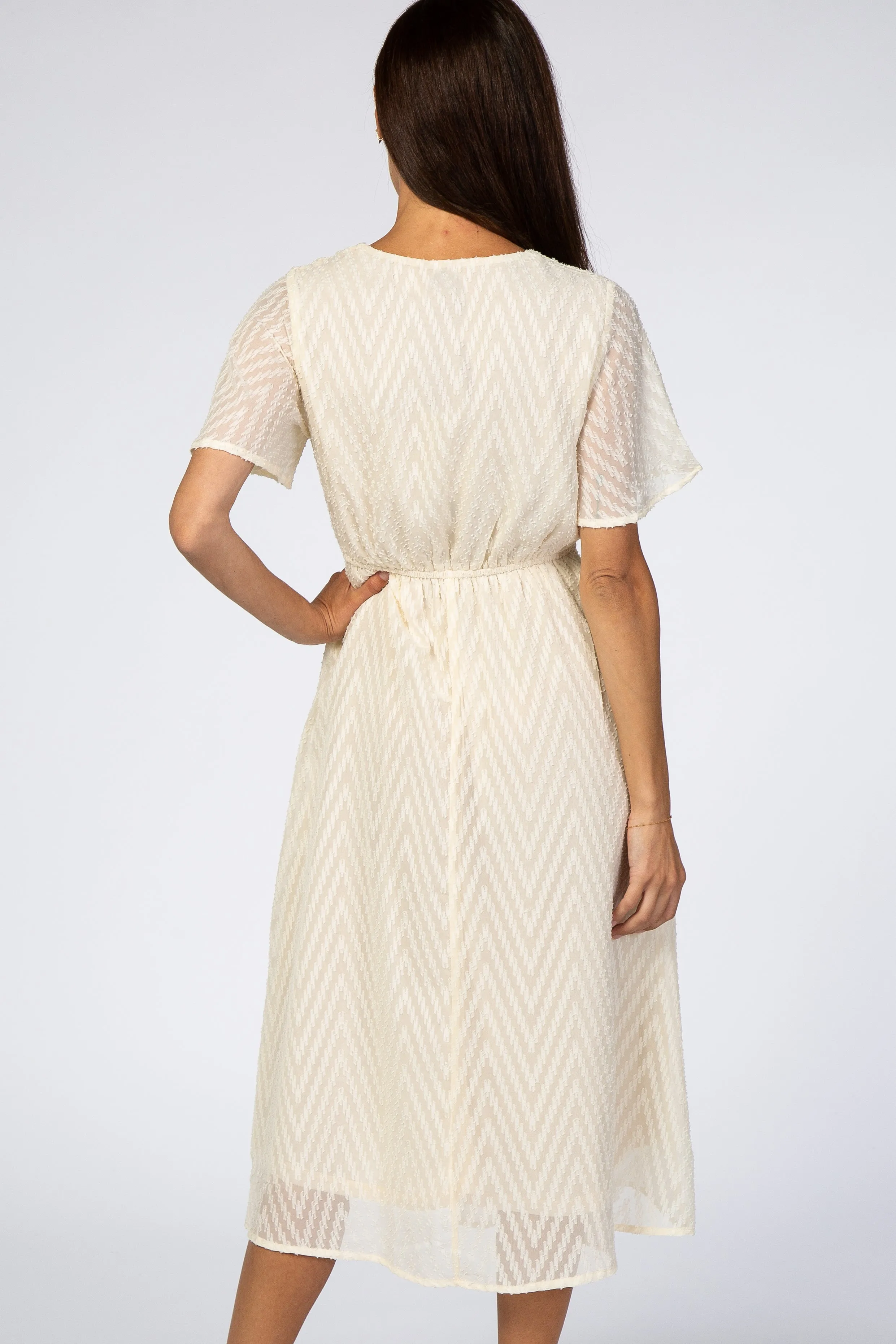 Ivory Textured Chiffon Waist Tie Midi Dress sold by Pinkblush product image thumbnail 3