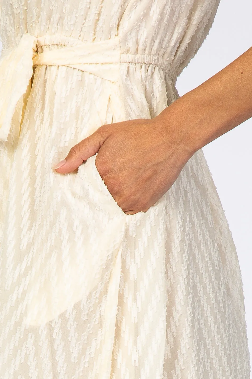 Ivory Textured Chiffon Waist Tie Midi Dress sold by Pinkblush product image thumbnail 4