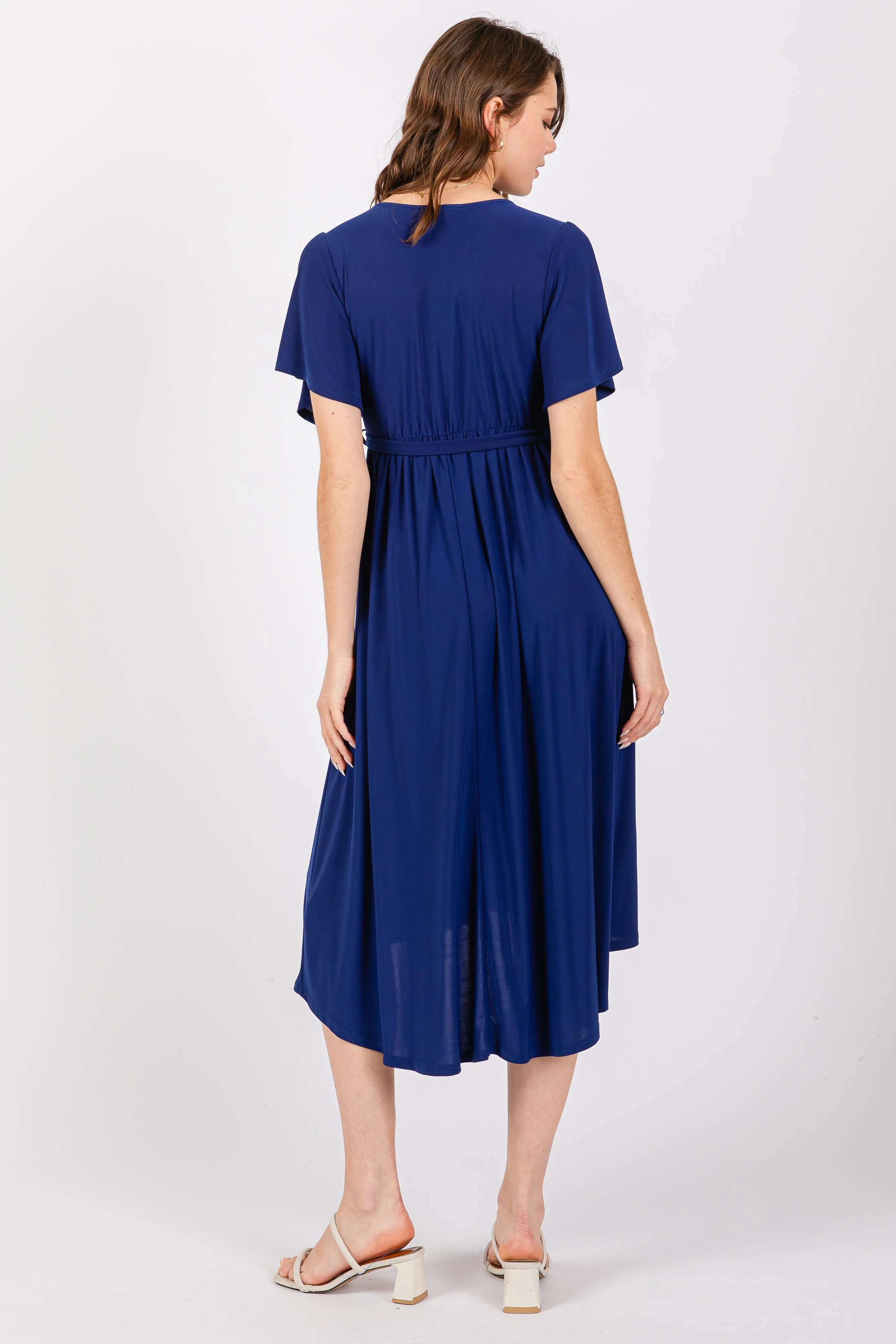 Navy Blue Flutter Sleeve Waist Tie Nursing Dress sold by Pinkblush product image thumbnail 3