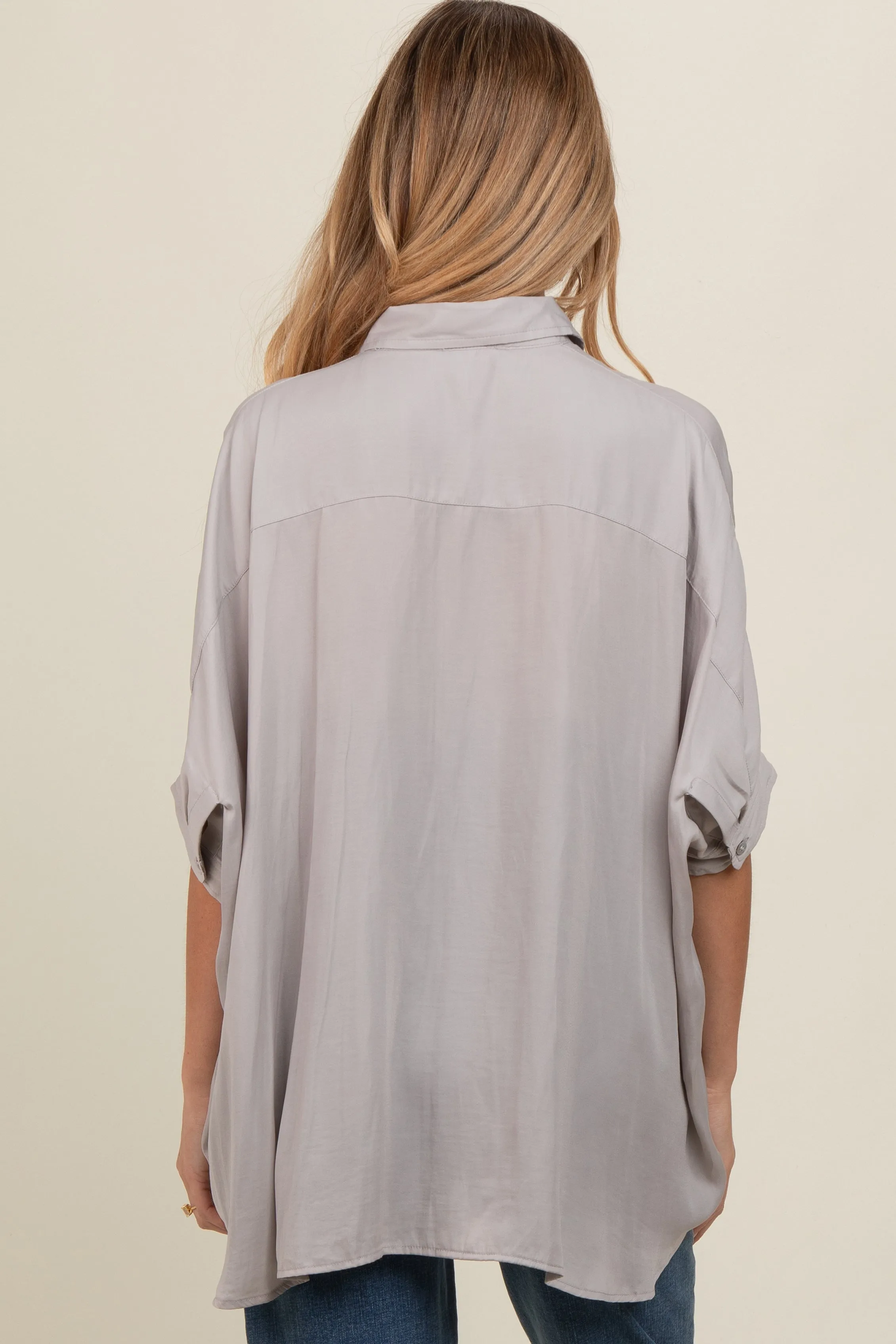 Grey Satin Oversized Maternity Shirt sold by Pinkblush product image thumbnail 2