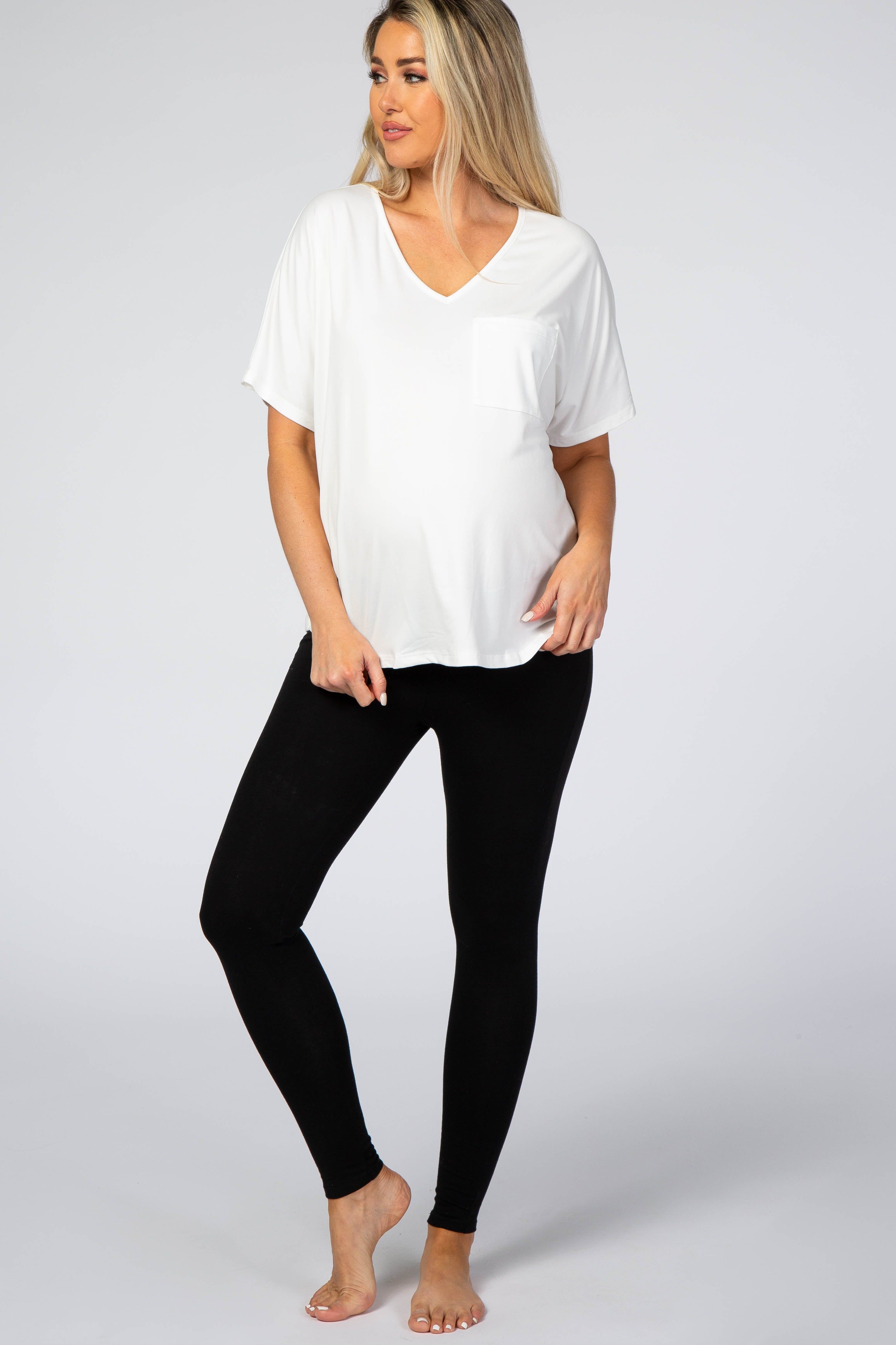 Black Foldover Waistband Maternity Leggings sold by Pinkblush
