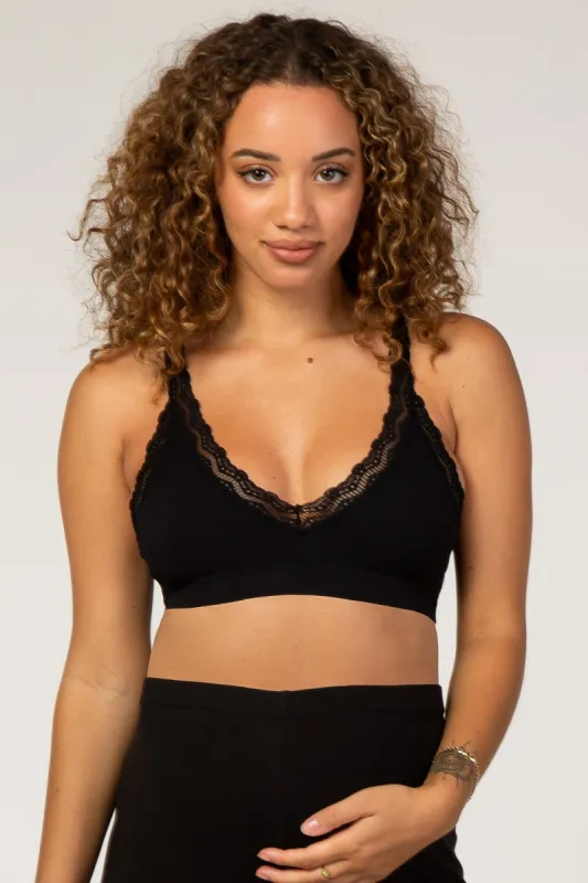 Black Textured Rib Lace Maternity Bralette sold by Pinkblush