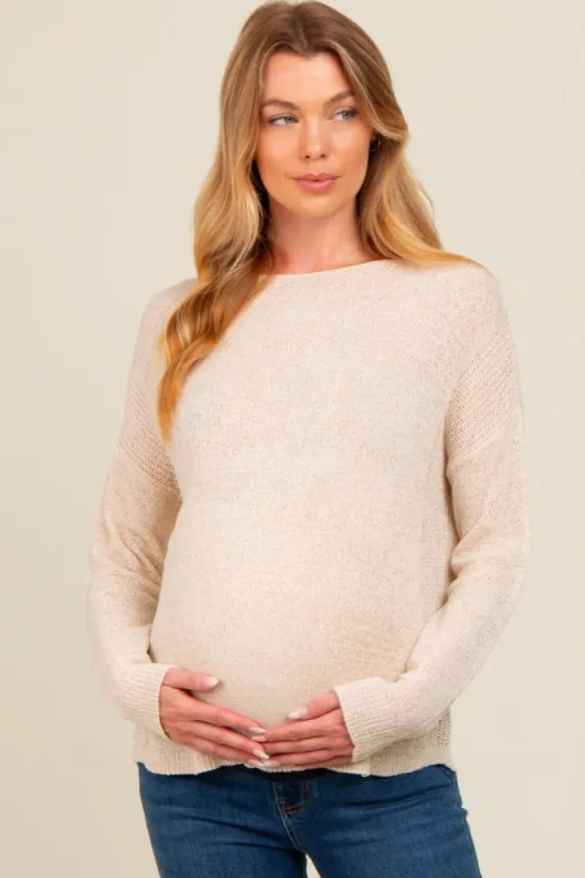 Cream Contrast Knit Panel Maternity Sweater sold by Pinkblush