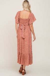 Rust Leaf Smocked Flounce Sleeve Maxi Dress sold by Pinkblush