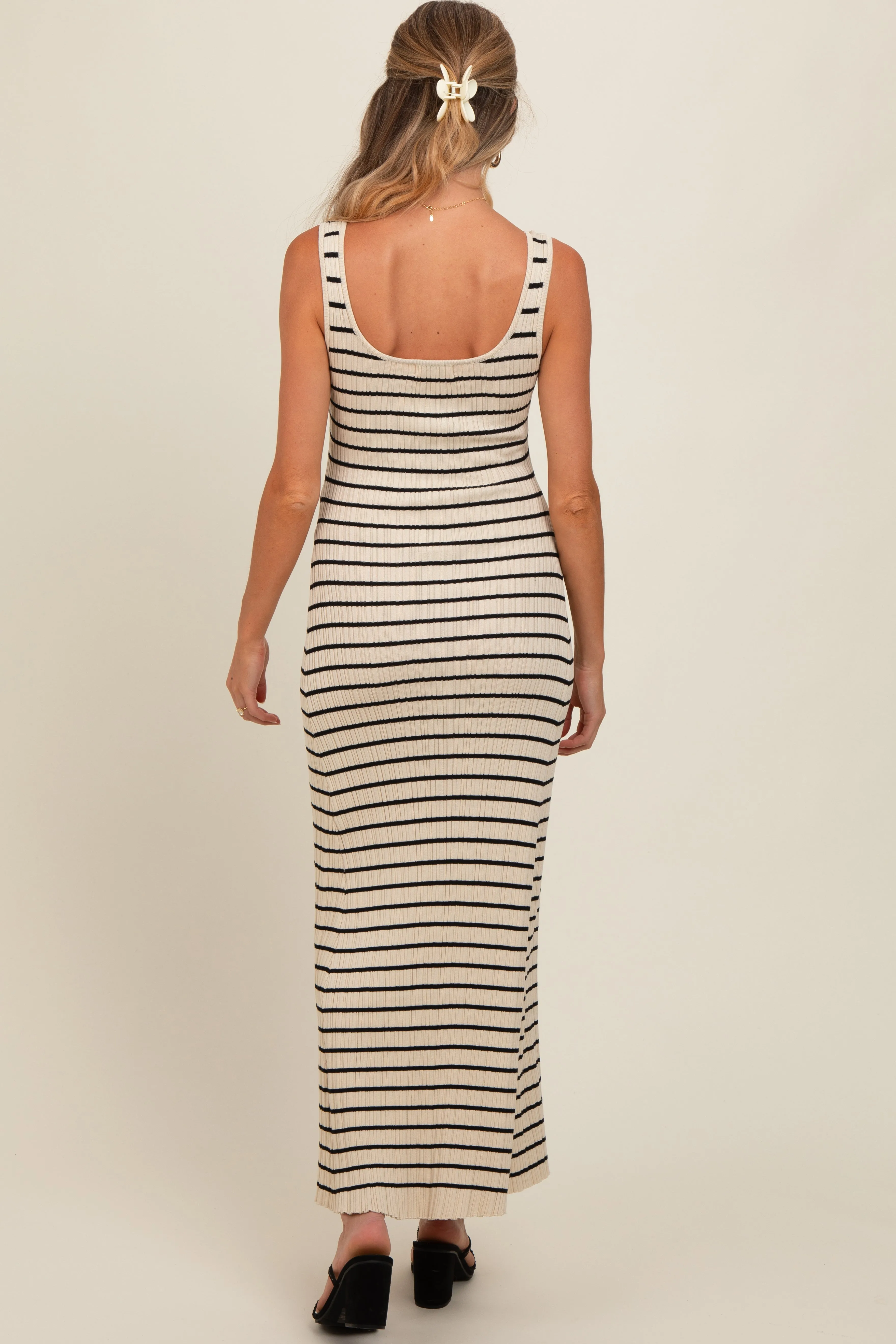 Cream Striped Sleeveless Maternity Maxi Dress sold by Pinkblush product image thumbnail 4
