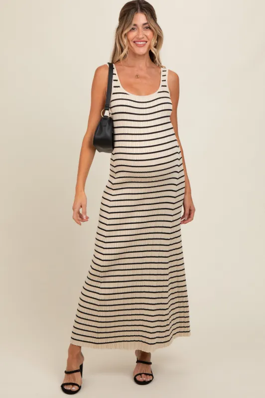 Cream Striped Sleeveless Maternity Maxi Dress sold by Pinkblush