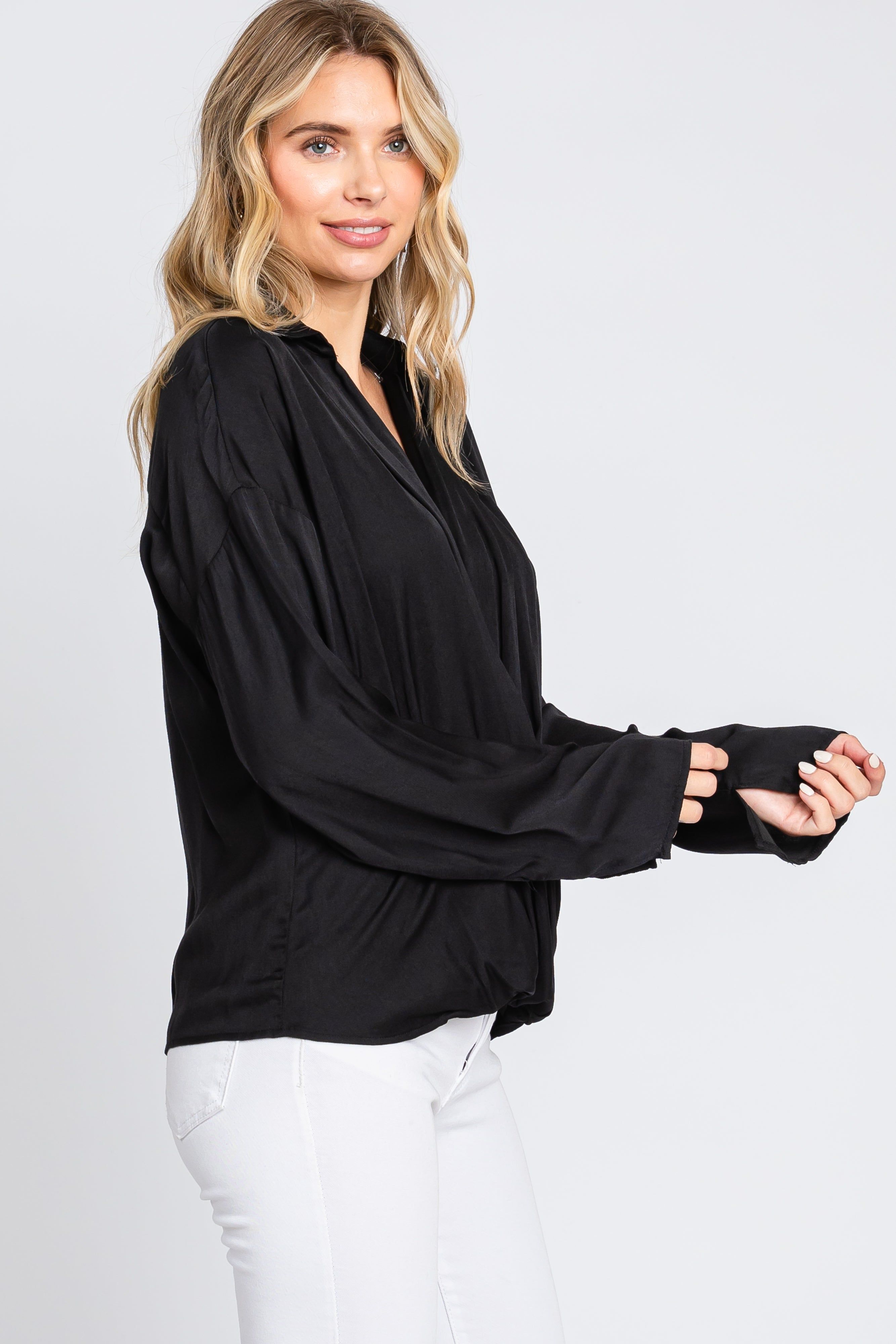 Black Draped Wrap Collared Top sold by Pinkblush product image thumbnail 2
