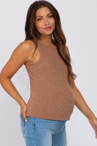Brown Knit Maternity Tank Top sold by Pinkblush