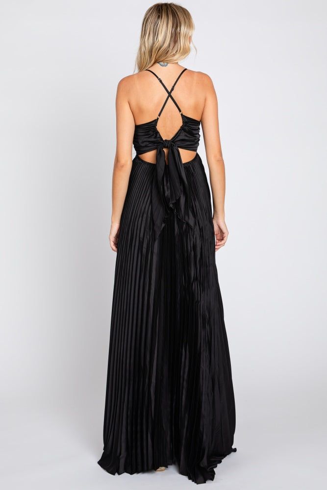 Black Satin Pleated Cutout Gown sold by Pinkblush product image thumbnail 3