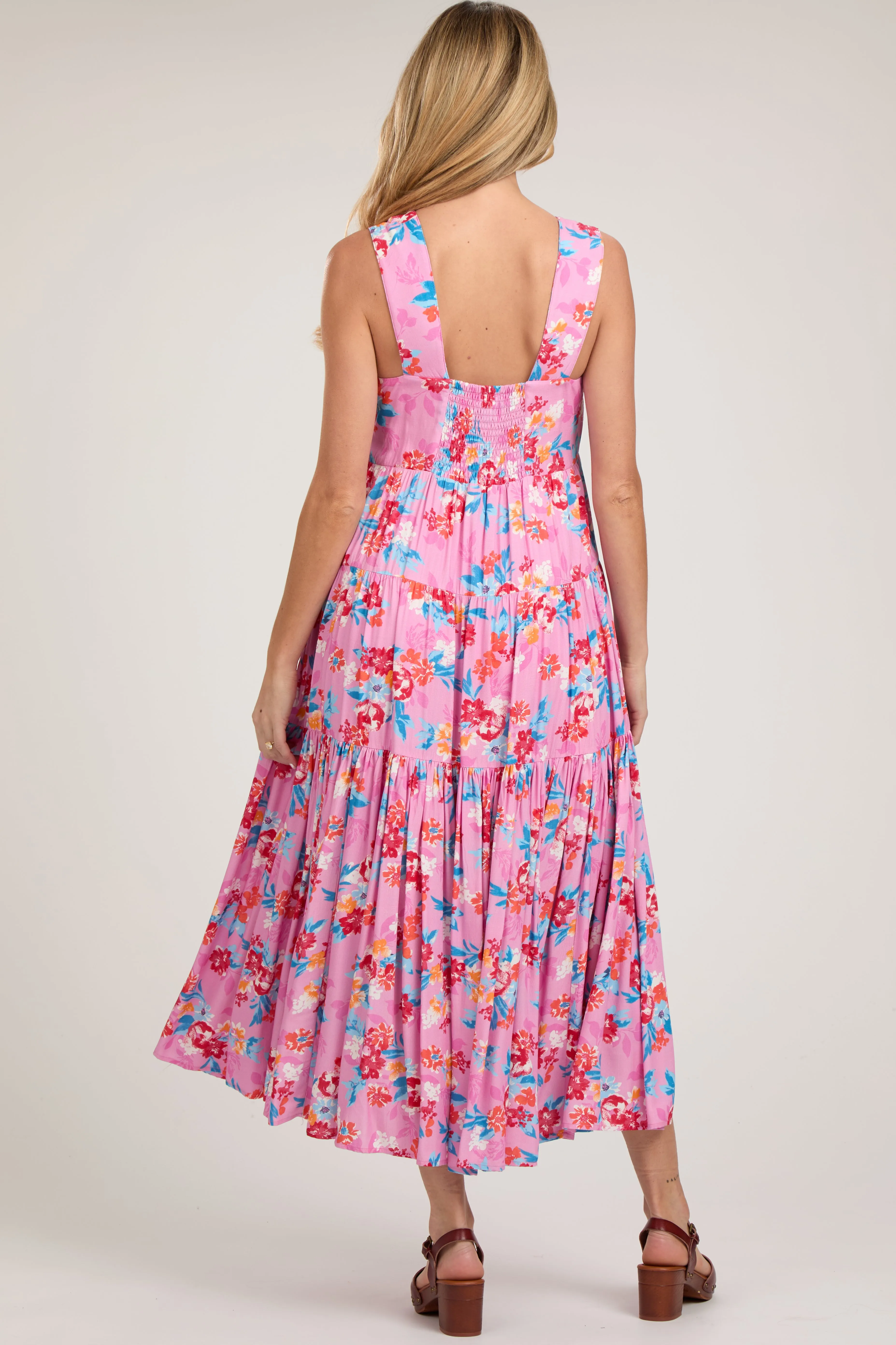 Pink Floral Sleeveless Tiered Maternity Maxi Dress sold by Pinkblush product image thumbnail 3