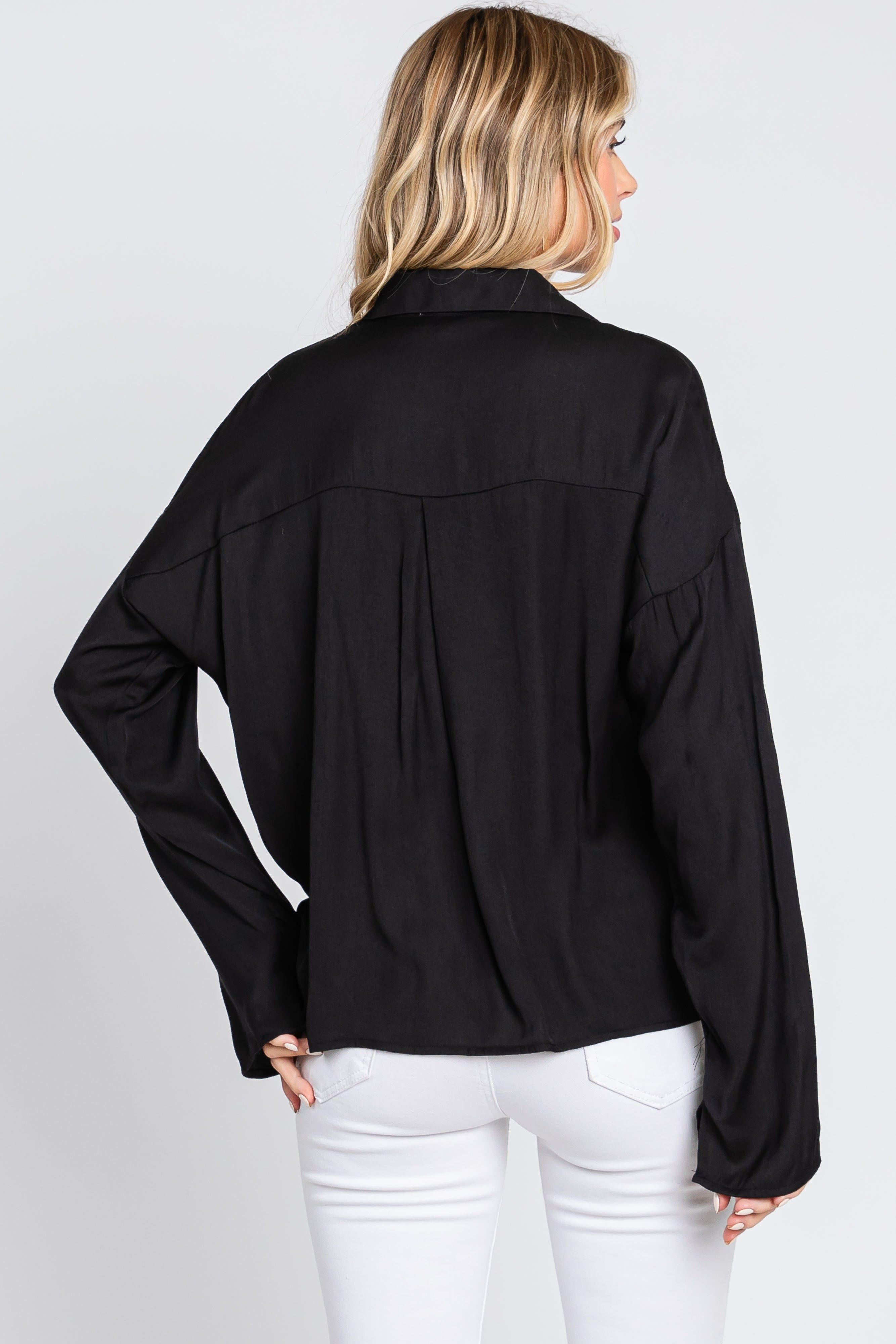 Black Draped Wrap Collared Top sold by Pinkblush product image thumbnail 3