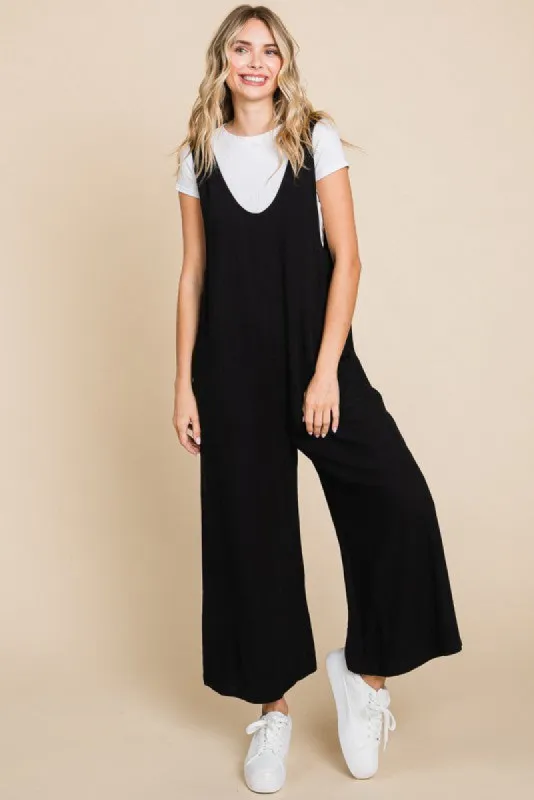 Black V-Neck Wide Leg Jumpsuit sold by Pinkblush