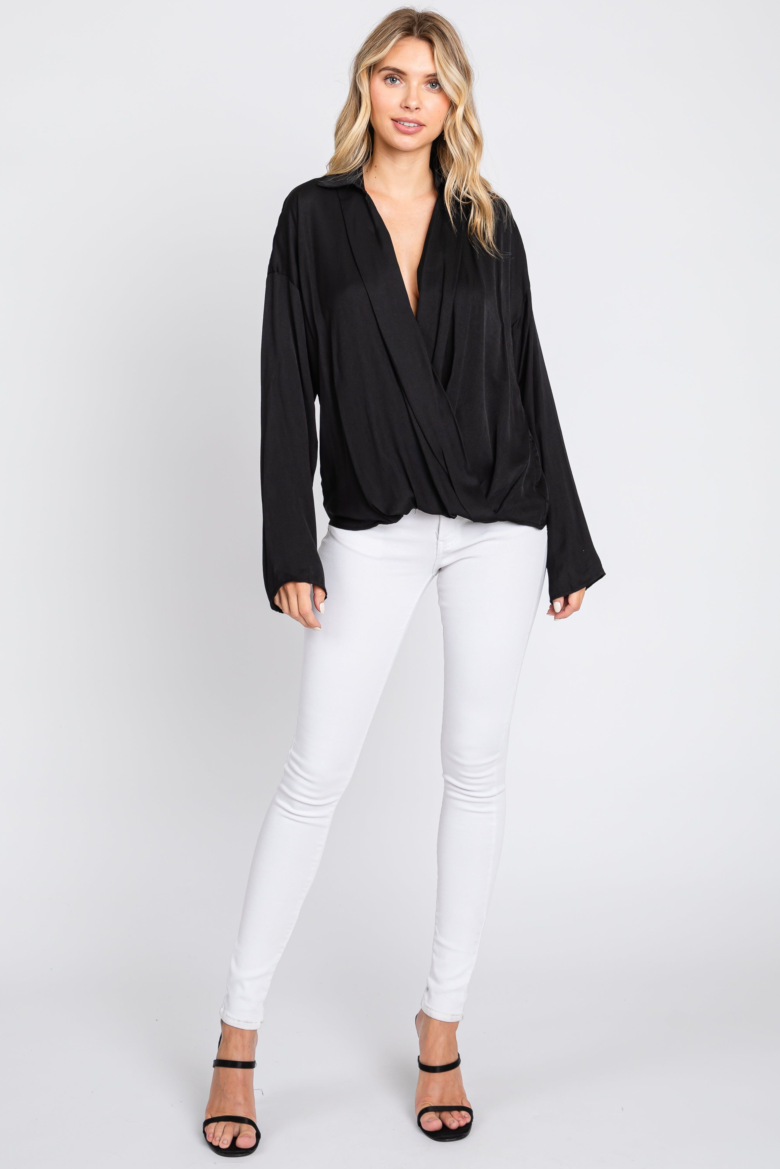 Black Draped Wrap Collared Top sold by Pinkblush product image thumbnail 4