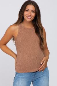 Brown Knit Maternity Tank Top sold by Pinkblush