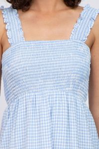 Blue Gingham Smocked Tiered Midi Dress sold by Pinkblush