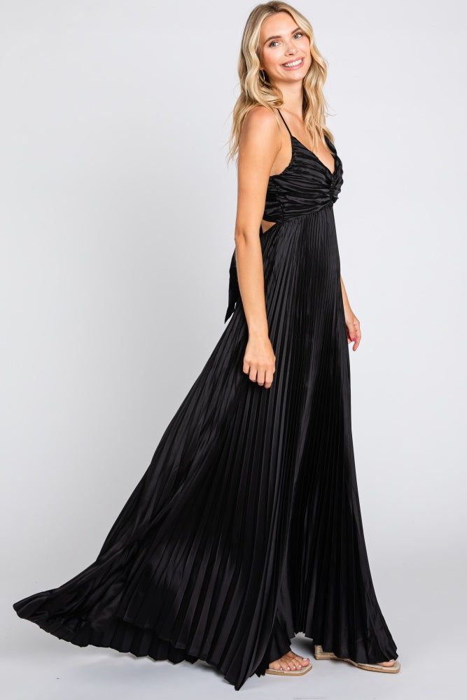 Black Satin Pleated Cutout Gown sold by Pinkblush product image thumbnail 2