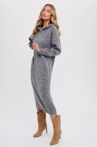 Charcoal Grey Hooded Sweater Midi Dress sold by Pinkblush