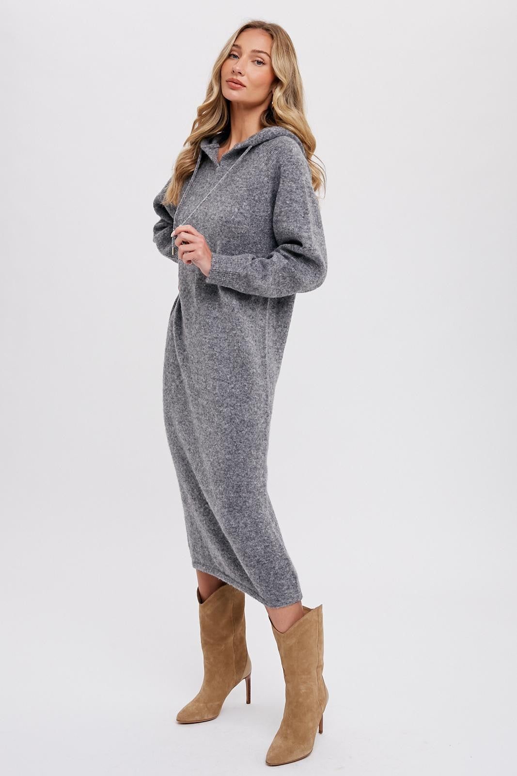 Charcoal Grey Hooded Sweater Midi Dress sold by Pinkblush product image thumbnail 2