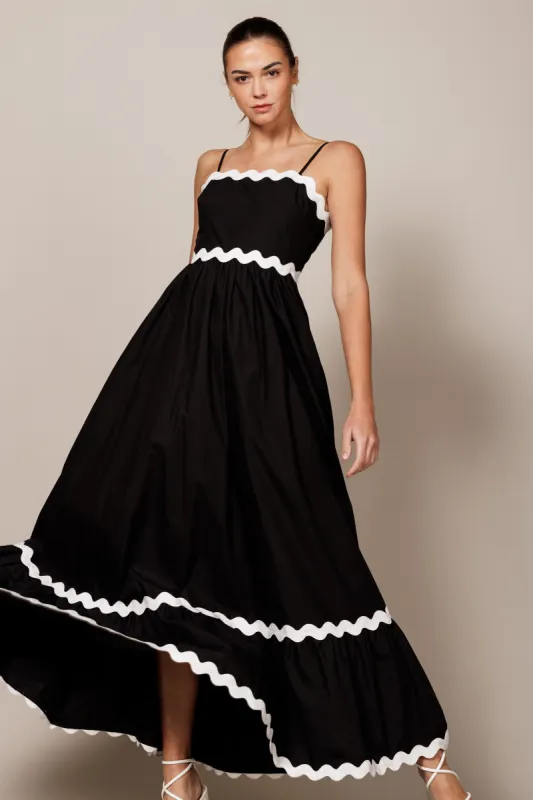 Black Contrast Wavy Trim Maxi Dress sold by Pinkblush