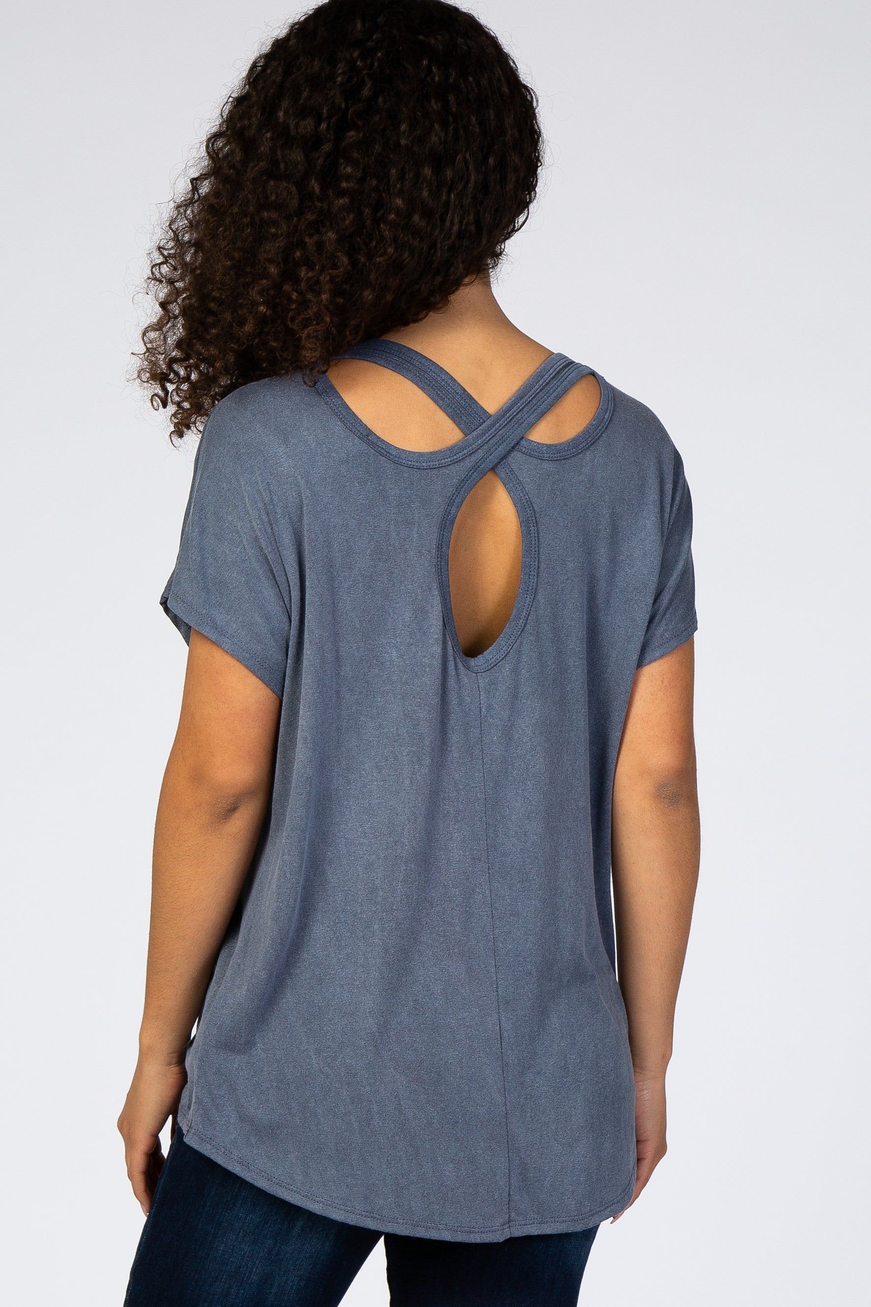 Navy Cross Back Short Sleeve Top sold by Pinkblush product image thumbnail 4