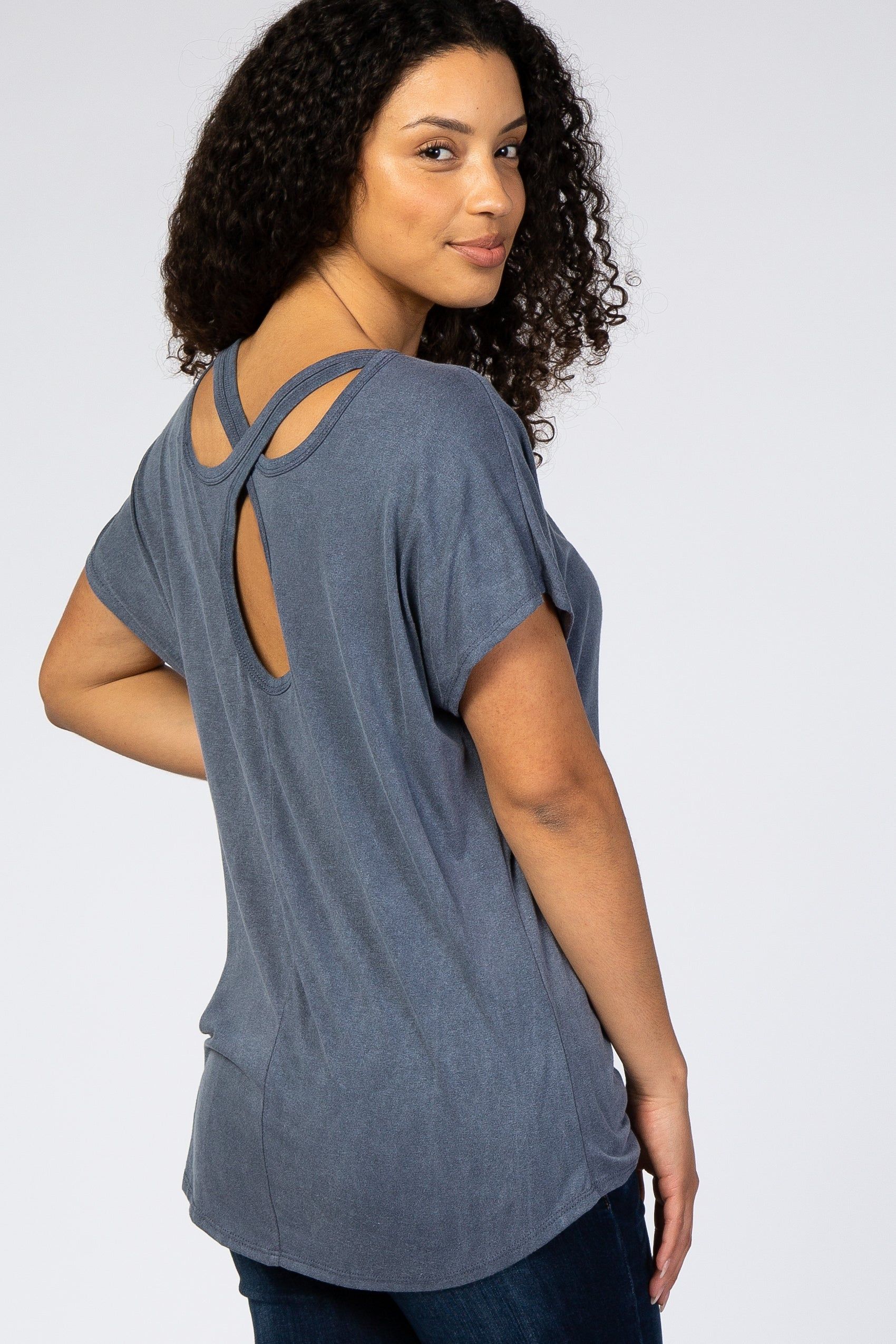 Navy Cross Back Short Sleeve Top sold by Pinkblush