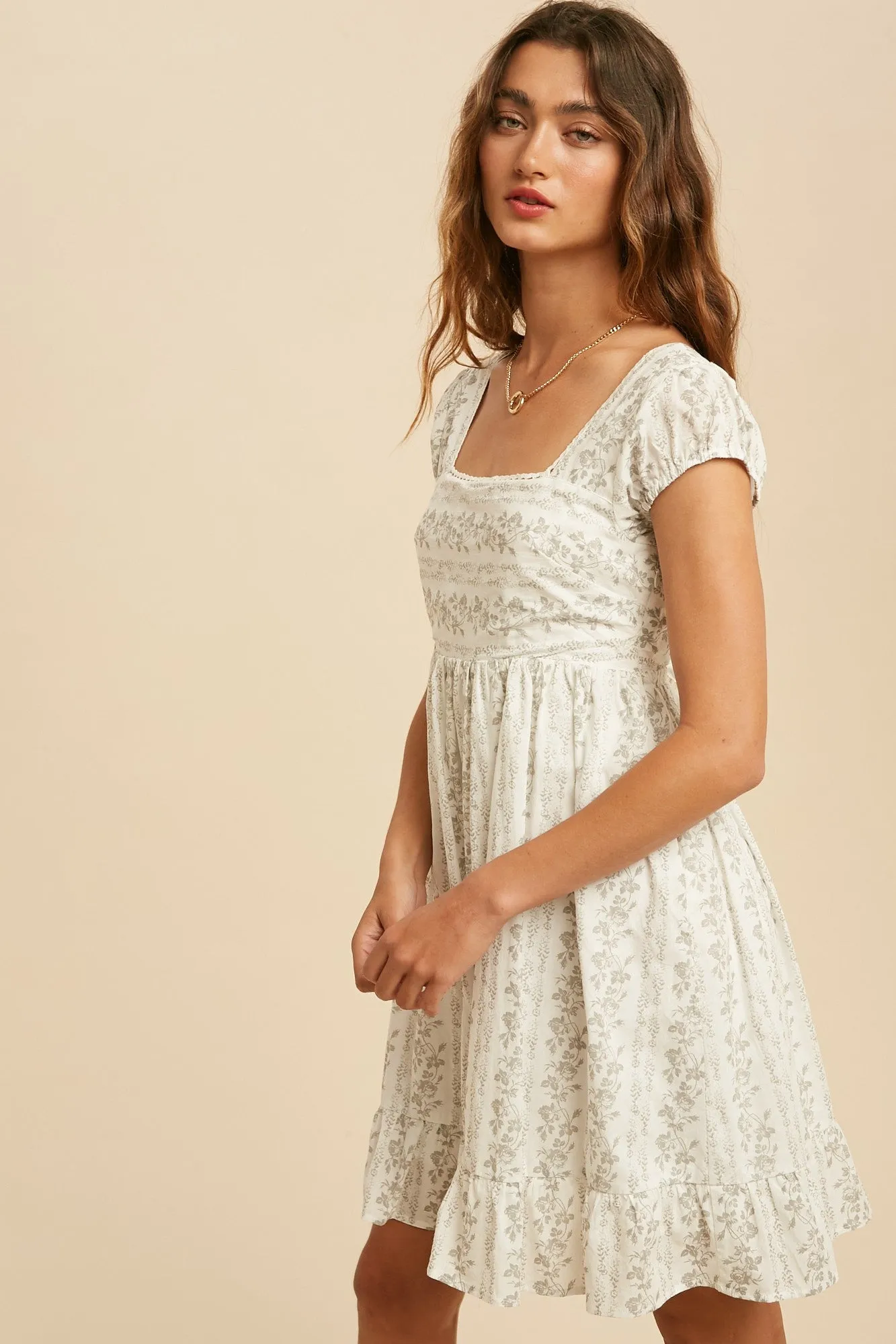 Off White Lace Trim Floral Mini Dress sold by Pinkblush product image thumbnail 4