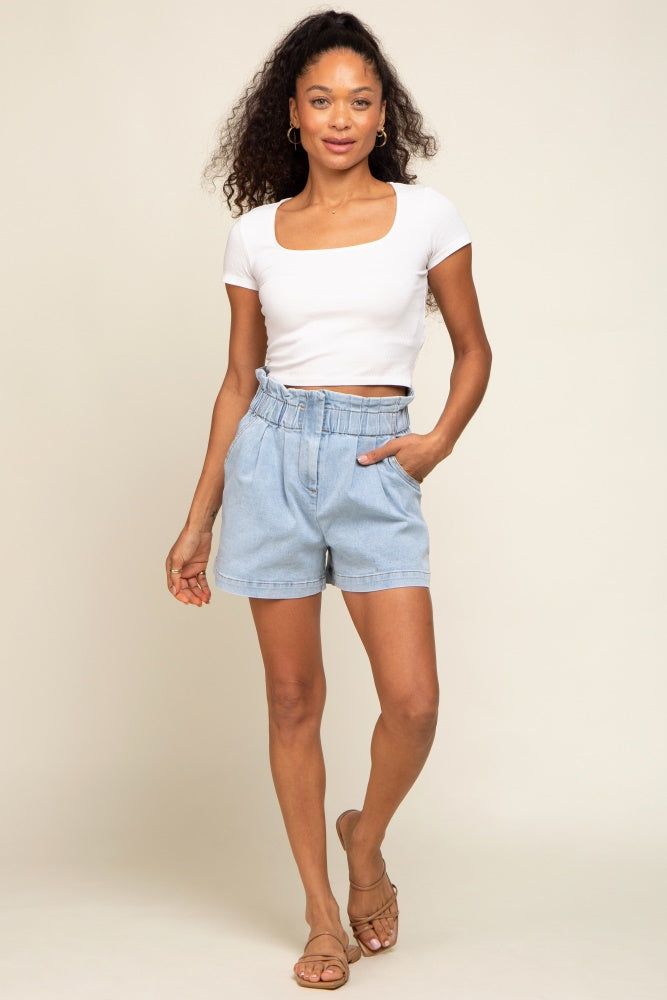 Light Blue Elastic Waist Denim Shorts sold by Pinkblush product image thumbnail 5