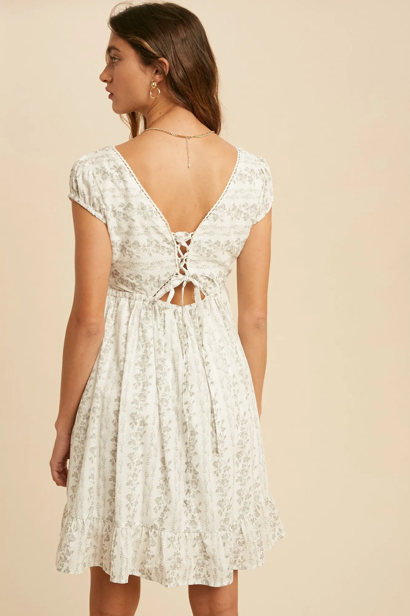 Off White Lace Trim Floral Mini Dress sold by Pinkblush product image thumbnail 5