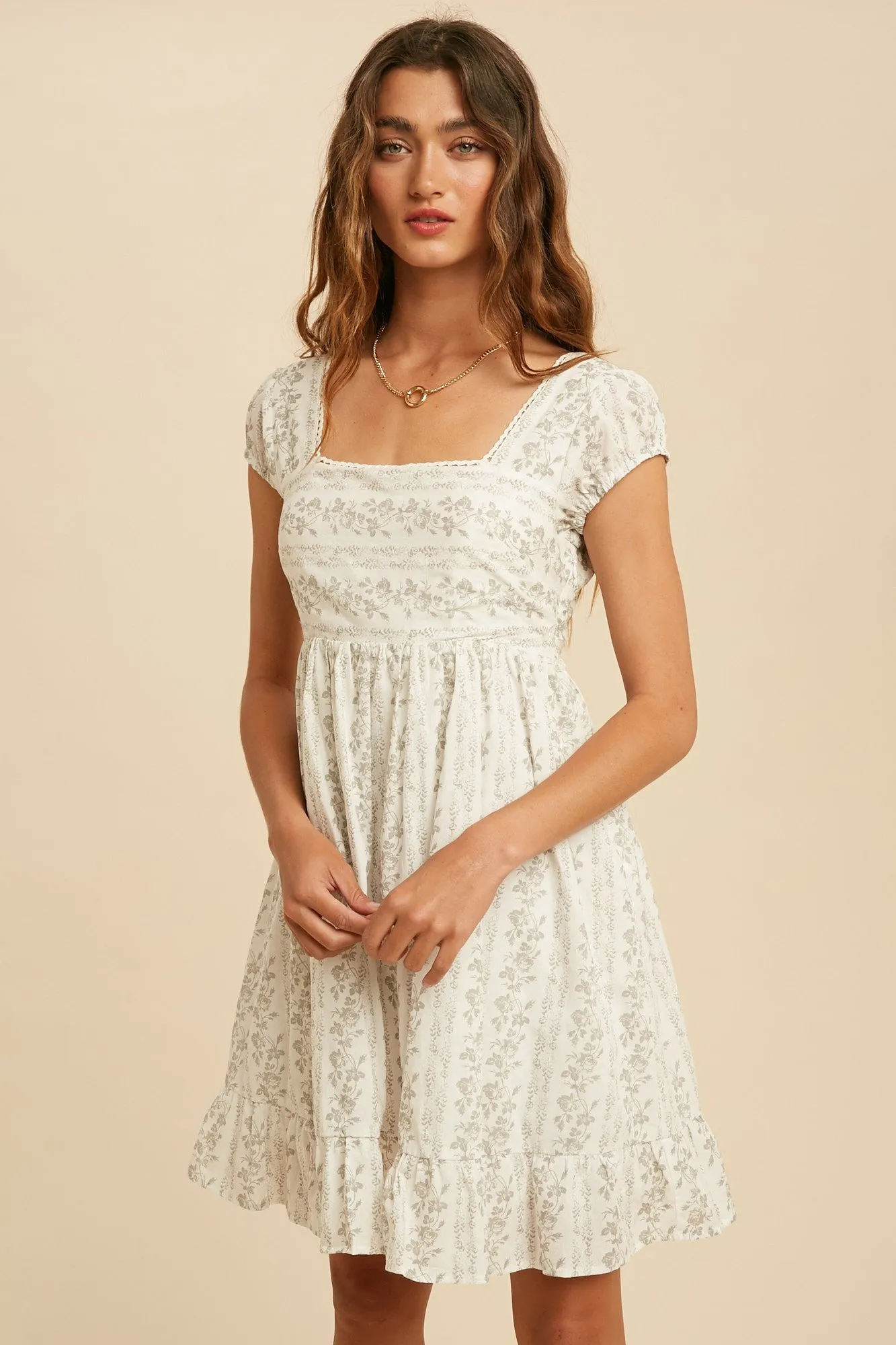 Off White Lace Trim Floral Mini Dress sold by Pinkblush product image thumbnail 2