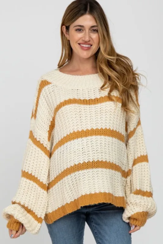 Yellow Cream Striped Chunky Knit Maternity Sweater sold by Pinkblush
