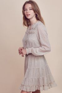 Cream Ruffle Detailed Tiered Mini Dress sold by Pinkblush