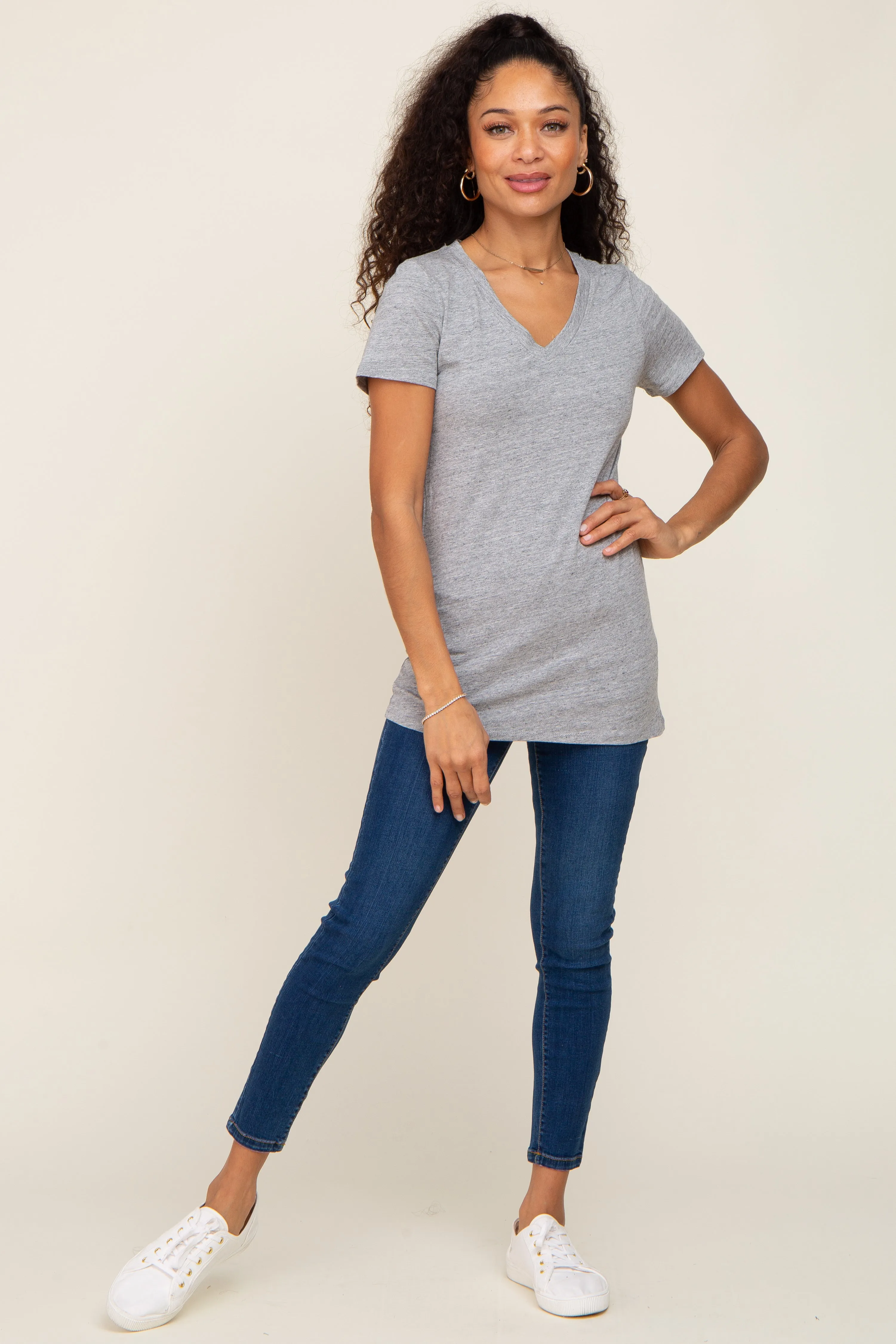 Heather Grey Basic V-Neck Tee sold by Pinkblush product image thumbnail 4