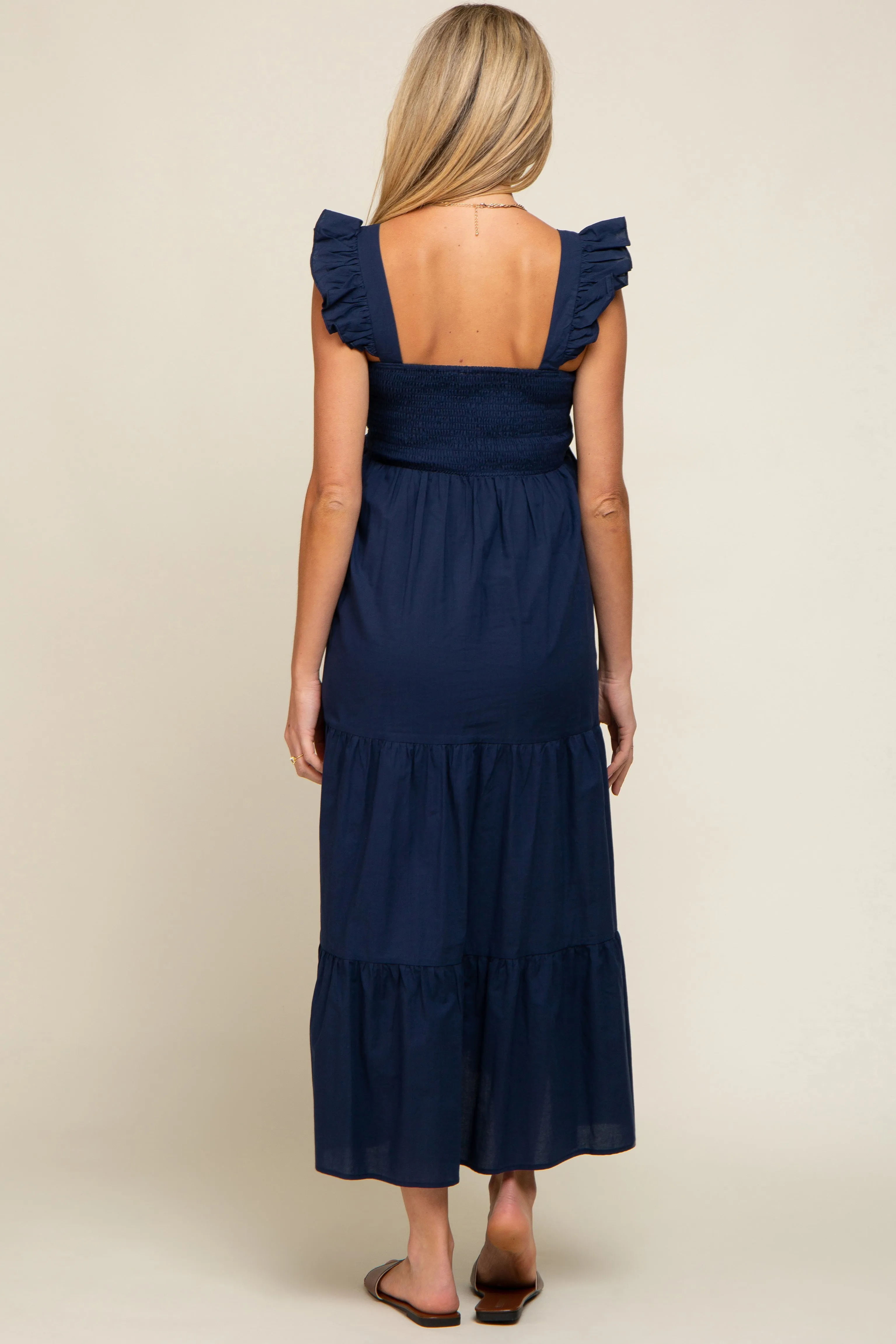 Navy Blue Sleeveless Tiered Maternity Maxi Dress sold by Pinkblush product image thumbnail 4