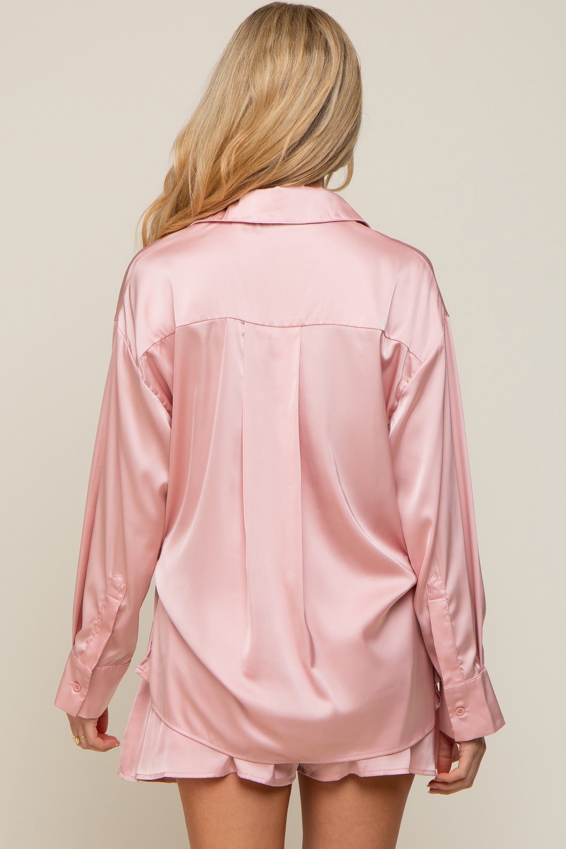 Mauve Satin Button Down Maternity Short Sleep Set sold by Pinkblush product image thumbnail 4