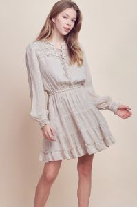 Cream Ruffle Detailed Tiered Mini Dress sold by Pinkblush