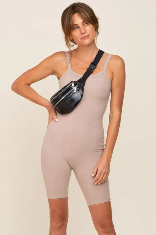 Taupe Rib Knit Sleeveless Romper sold by Pinkblush