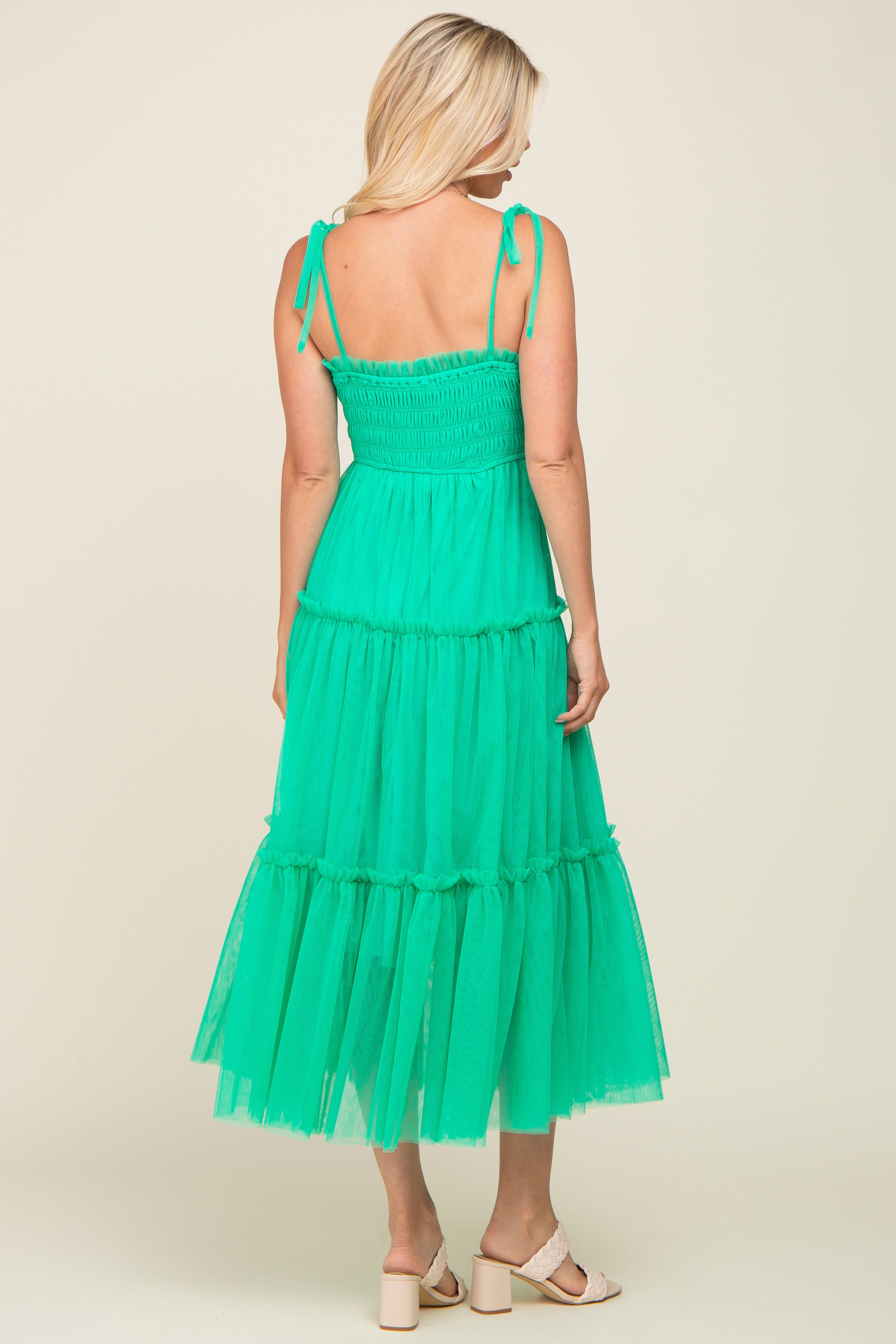 Mint Green Smocked Mesh Midi Dress sold by Pinkblush product image thumbnail 3