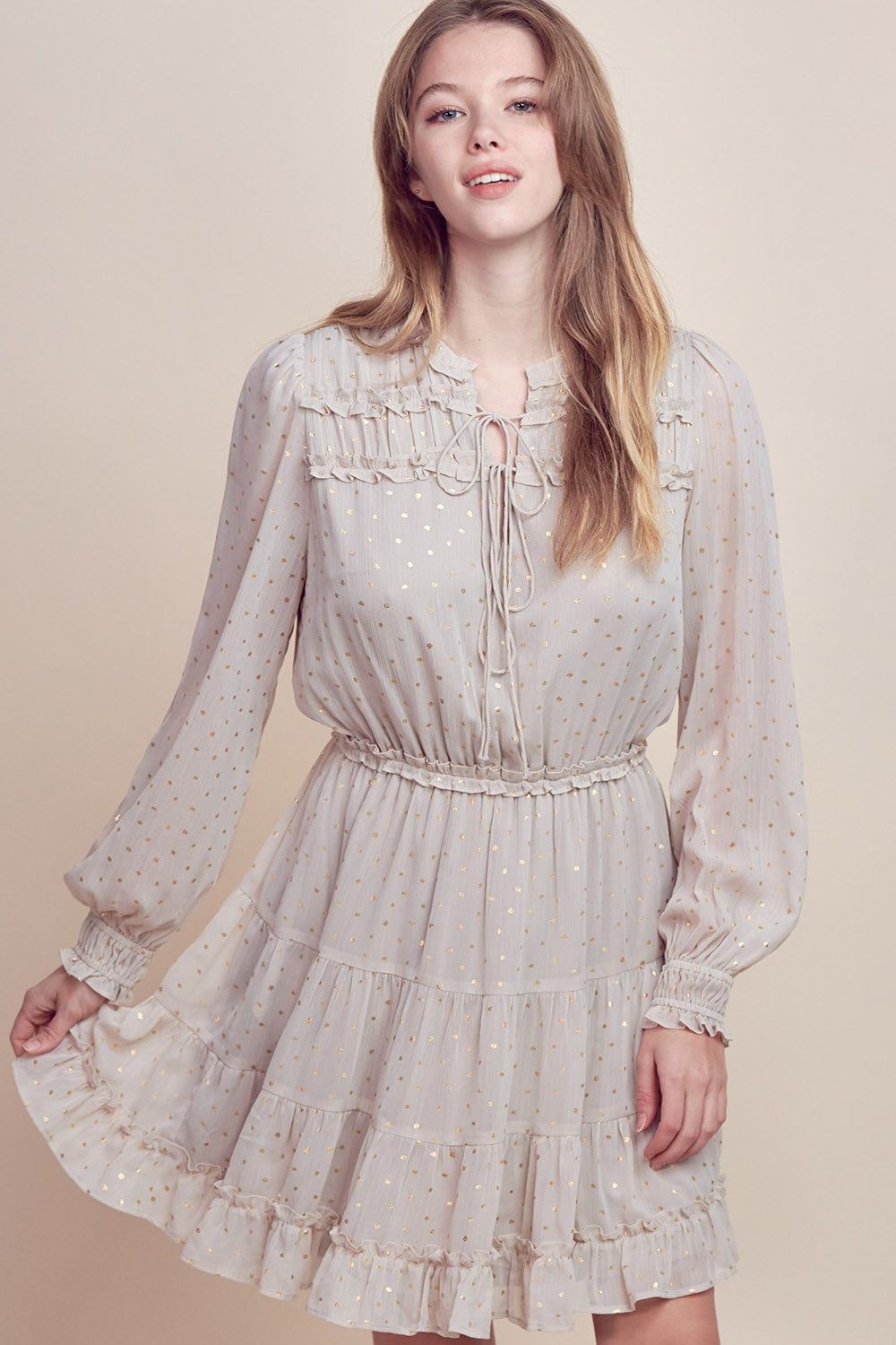 Cream Ruffle Detailed Tiered Mini Dress sold by Pinkblush product image thumbnail 2